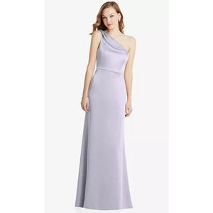 NEW! Lovely Size 14 One Shoulder Satin Trumpet Dress Silver Dove $221 msrp J1-17